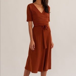 Modern Citizen Ruth Wrap Sweater Dress in Rust